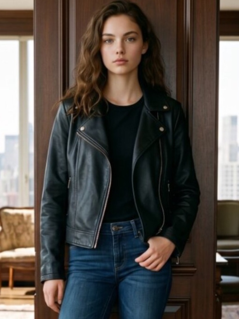 New York & Company Women's Vegan Leather Double Rider Moto Jacket NEW!